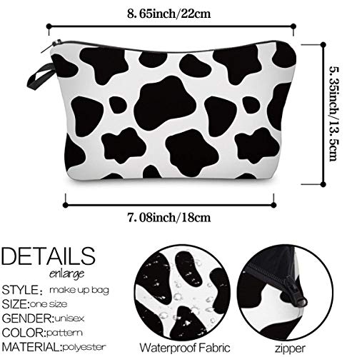 Small Makeup Bag Black-White Cow Color Printed Cosmetic Bag for Purse LOOMILO...