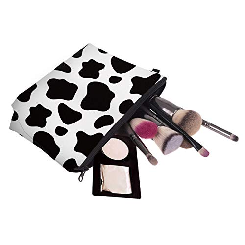 Small Makeup Bag Black-White Cow Color Printed Cosmetic Bag for Purse LOOMILO...