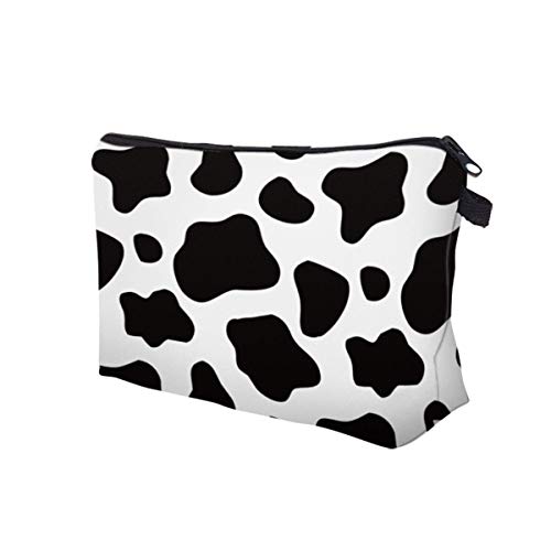 Small Makeup Bag Black-White Cow Color Printed Cosmetic Bag for Purse LOOMILO...