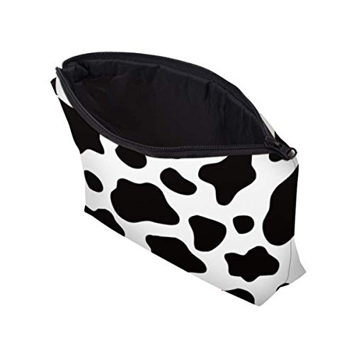 Small Makeup Bag Black-White Cow Color Printed Cosmetic Bag for Purse LOOMILO...