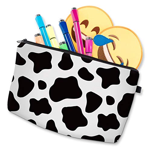 Small Makeup Bag Black-White Cow Color Printed Cosmetic Bag for Purse LOOMILO...