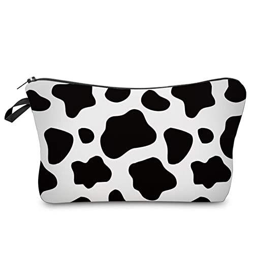 Small Makeup Bag Black-White Cow Color Printed Cosmetic Bag for Purse LOOMILO...