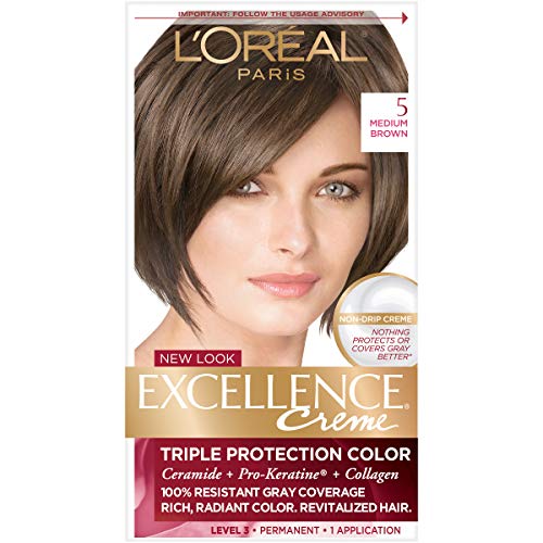 L'Oreal Paris Excellence Creme Permanent Hair Color, 5 Medium Brown, 100 perc...