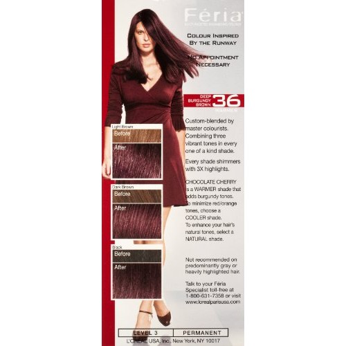 L'Oreal Paris Feria Multi-Faceted Shimmering Permanent Hair Color, 36 Deep Bu...