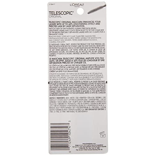 L'Oreal Paris Makeup Telescopic Original Lengthening Mascara, Blackest Black,...