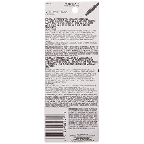 L'Oreal Paris Makeup Voluminous Original Volume Building Mascara, Blackest Bl...