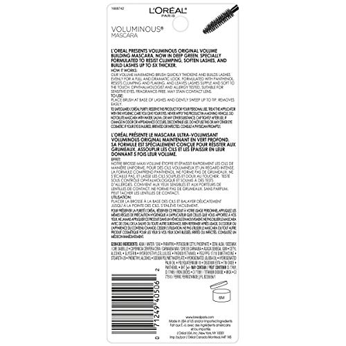 L'Oreal Paris Makeup Voluminous Original Washable Bold Eye Mascara, Deep Gree...