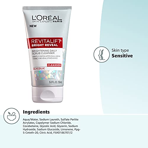 L'Oreal Paris Skincare Revitalift Bright Reveal Facial Cleanser with Glycolic...