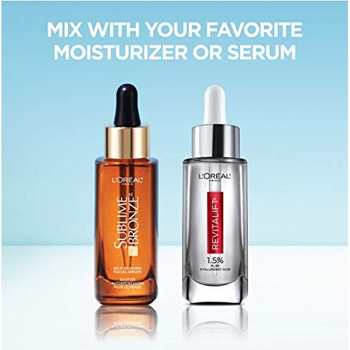 L'Oreal Paris Sublime Bronze Self Tan Drops for Face, Hyaluronic Acid, Self-T...