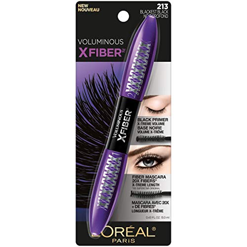 L'Oreal Paris Voluminous X Fiber Washable Mascara, Blackest Black, 1 Tube