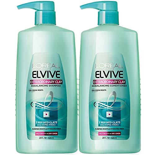 L'Oreal Paris Elvive Extraordinary Clay Rebalancing Shampoo and Conditioner S...