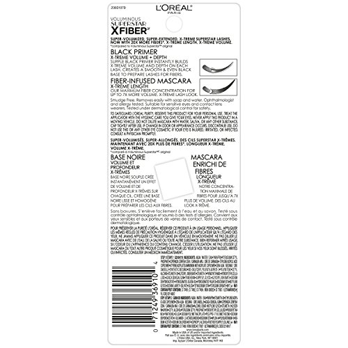 L'Oreal Paris Makeup Voluminous X Fiber Mascara with Black Primer, 1 Tube