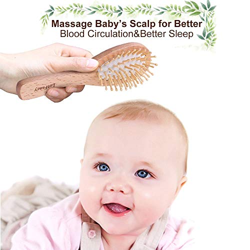 3 Pack Baby Hair Brush and Comb Set for Newborns, Soft Goat Bristle Brush for...