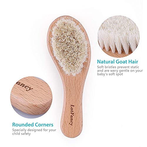 3 Pack Baby Hair Brush and Comb Set for Newborns, Soft Goat Bristle Brush for...