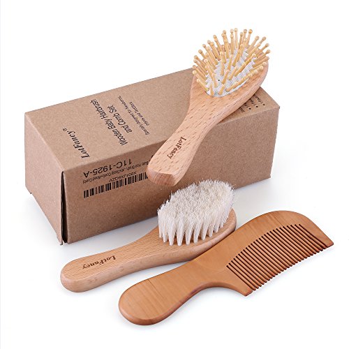 3 Pack Baby Hair Brush and Comb Set for Newborns, Soft Goat Bristle Brush for...