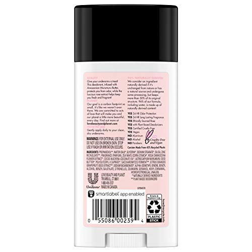 Love Beauty And Planet Deodorant, Murumuru Butter and Rose, 2.95 Oz