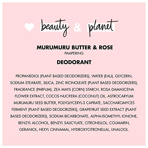 Love Beauty And Planet Deodorant, Murumuru Butter and Rose, 2.95 Oz