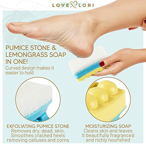 Foot Scrubber Pumice Stone for Feet by Love Lori - 2 in 1 Moisturizing Soap a...