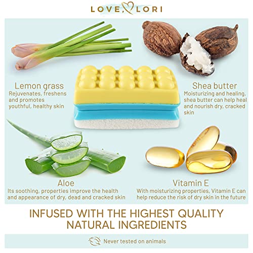 Foot Scrubber Pumice Stone for Feet by Love Lori - 2 in 1 Moisturizing Soap a...