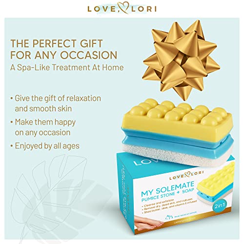 Foot Scrubber Pumice Stone for Feet by Love Lori - 2 in 1 Moisturizing Soap a...