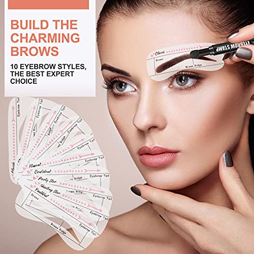 Eyebrow Stamp Stencil Kit, 10 Eyebrow Stencils with Eyebrow Powder, Brush and...