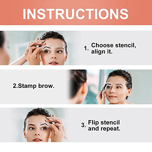 Eyebrow Stamp Stencil Kit, 10 Eyebrow Stencils with Eyebrow Powder, Brush and...