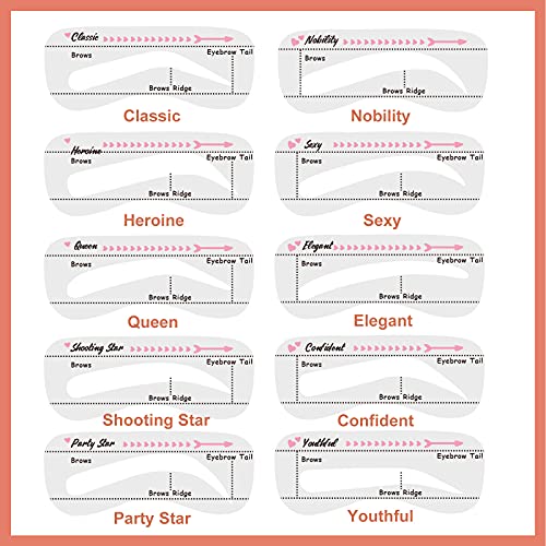 Eyebrow Stamp Stencil Kit, 10 Eyebrow Stencils with Eyebrow Powder, Brush and...
