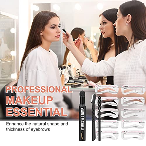 Eyebrow Stamp Stencil Kit, 10 Eyebrow Stencils with Eyebrow Powder, Brush and...