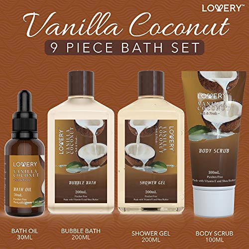 Bath and Body Gift Basket For Women and Men – 9 Piece Set of Vanilla Coconut ...
