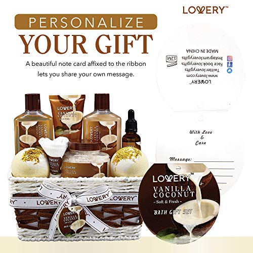 Bath and Body Gift Basket For Women and Men – 9 Piece Set of Vanilla Coconut ...