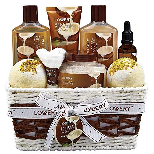 Bath and Body Gift Basket For Women and Men – 9 Piece Set of Vanilla Coconut ...