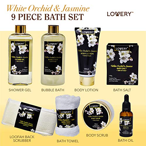 Bath and Body Gift Basket for Women and Men – Orchid and Jasmine Home Spa Set...