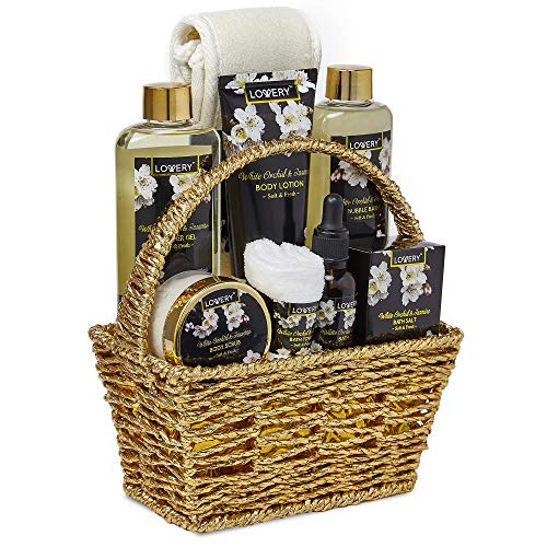 Bath and Body Gift Basket for Women and Men – Orchid and Jasmine Home Spa Set...