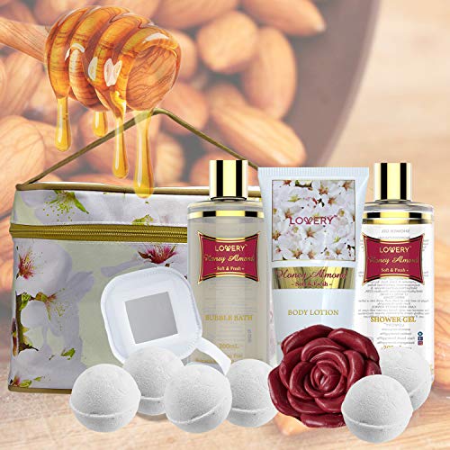 Bath and Body Gift Basket For Women – Honey Almond Home Spa Set with Fragrant...