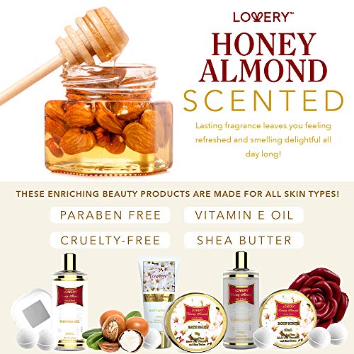 Bath and Body Gift Basket For Women – Honey Almond Home Spa Set with Fragrant...