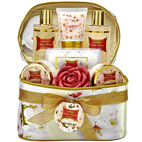 Bath and Body Gift Basket For Women – Honey Almond Home Spa Set with Fragrant...