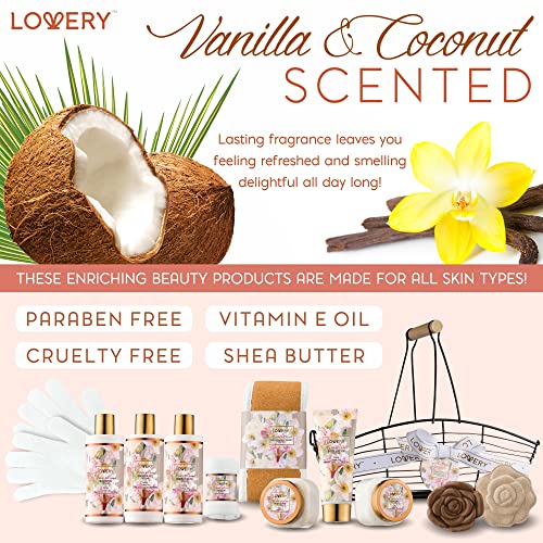 Bath and Body Set for Women, Vanilla Coconut Birthday Gift Basket, 13pc Spa G...