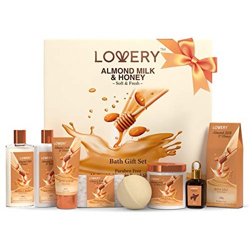 Bath Gift Set, Almond Milk & Honey Spa Kit, Shower Gel, Bath Bomb, Bubble Bat...