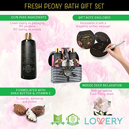 Home Spa Gift Basket, 8 Piece Bath & Body Set For Men/Women, Fresh Peony Scen...