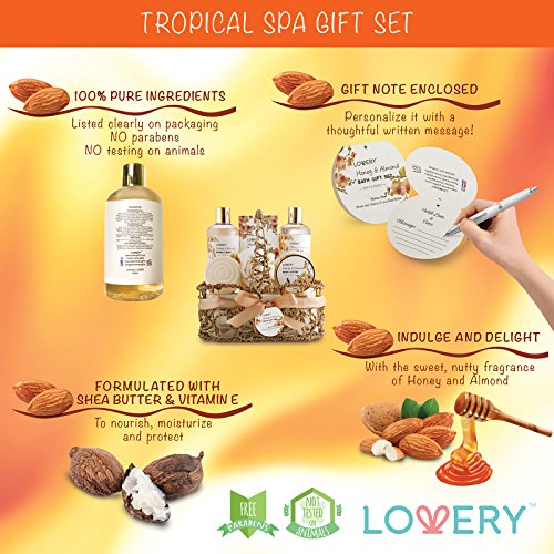Home Spa Gift Basket - Honey & Almond Scent - Luxury Bath & Body Set For Wome...