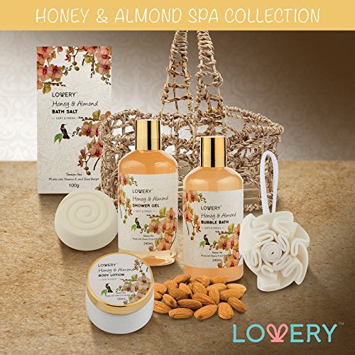 Home Spa Gift Basket - Honey & Almond Scent - Luxury Bath & Body Set For Wome...