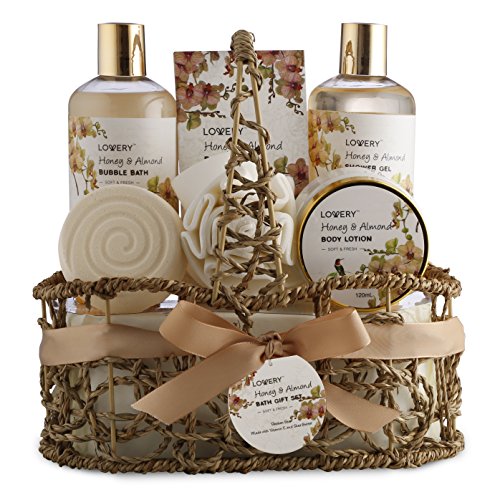 Home Spa Gift Basket - Honey & Almond Scent - Luxury Bath & Body Set For Wome...