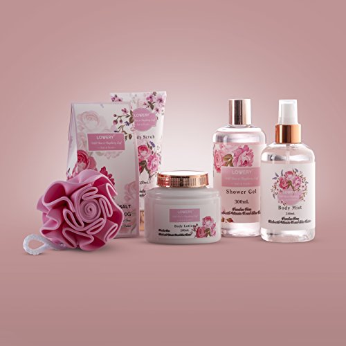 Home Spa Gift Basket - Wild Rose & Raspberry Leaf Scent - 7 Piece Bath & Body...