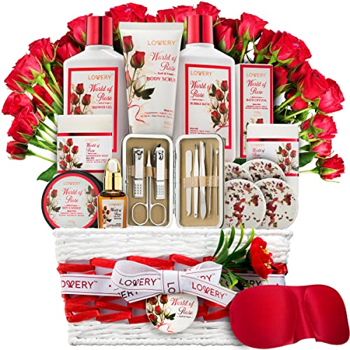 Spa Gifts for Women, Bath and Body Gift Set, Red Rose Gift Basket, 35Pc Stres...