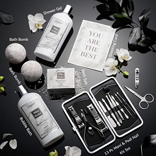 Spa Gifts for Women, Bath and Body Gift Set, White Orchid Self Care Gift Bask...