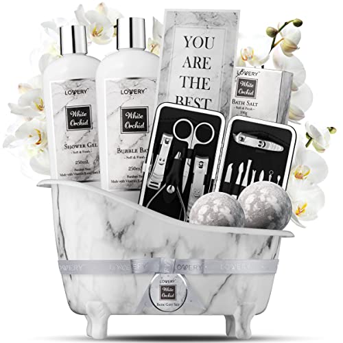 Spa Gifts for Women, Bath and Body Gift Set, White Orchid Self Care Gift Bask...