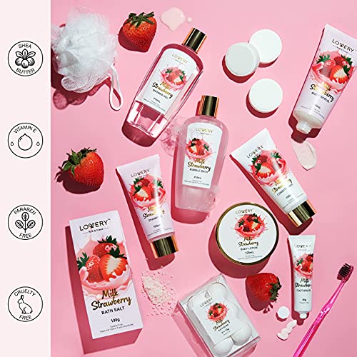 Strawberry Milk Scented Bath Set, 25Pcs, Shower Gel, Body Lotion, Shower Stea...