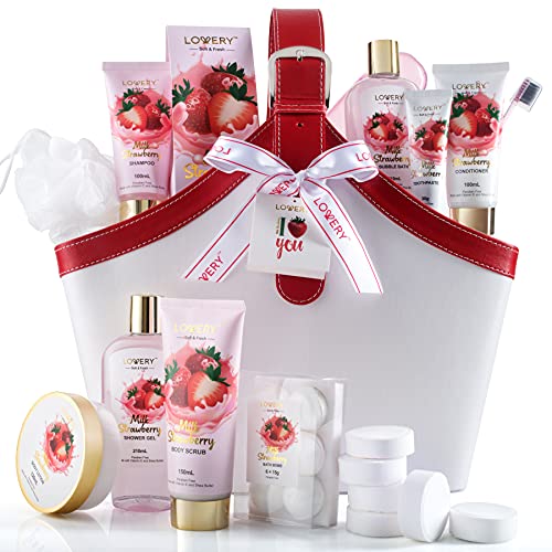 Strawberry Milk Scented Bath Set, 25Pcs, Shower Gel, Body Lotion, Shower Stea...