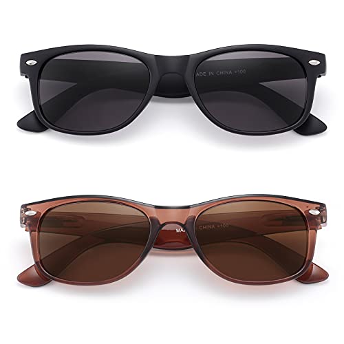 2 Pack Reader Sunglasses for Men Women Classic Rectangle Reading Glasses Outd...