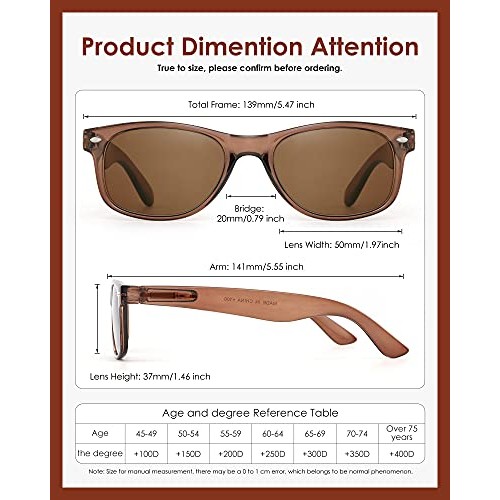 2 Pack Reader Sunglasses for Men Women Classic Rectangle Reading Glasses Outd...